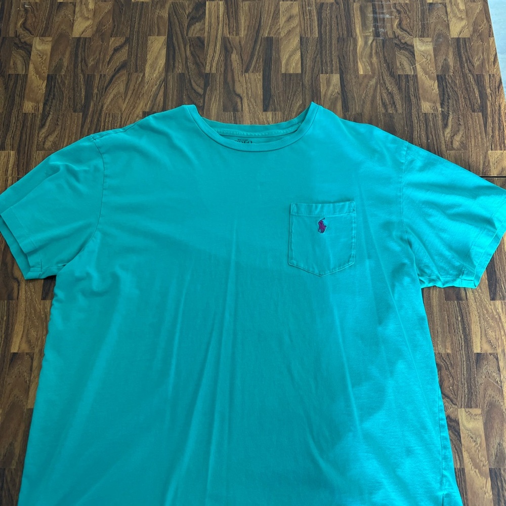 Polo Ralph Lauren Pocket Tee T-Shirt Single Stitch Aquan Purple Pony Large Vtg